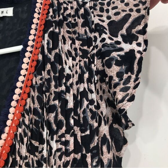 THML Black Tan Animal Print Fringe Neck Popover Cotton Dress - Picture 13 of 16